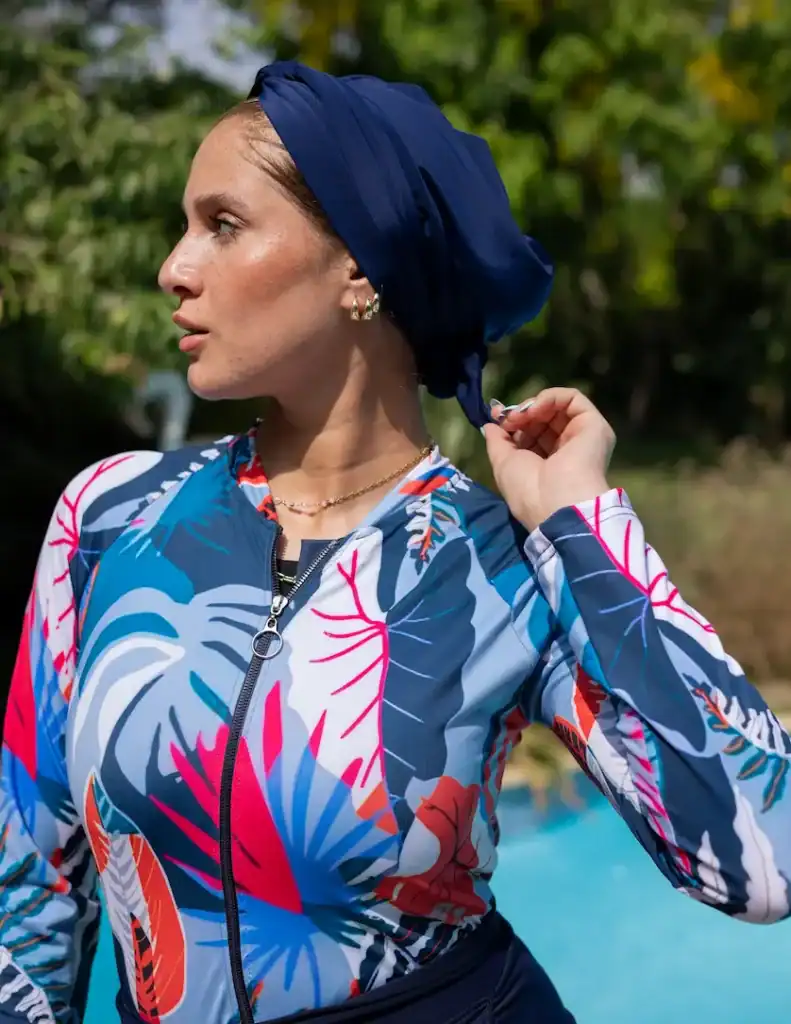 Lilya modest swimwear by the pool